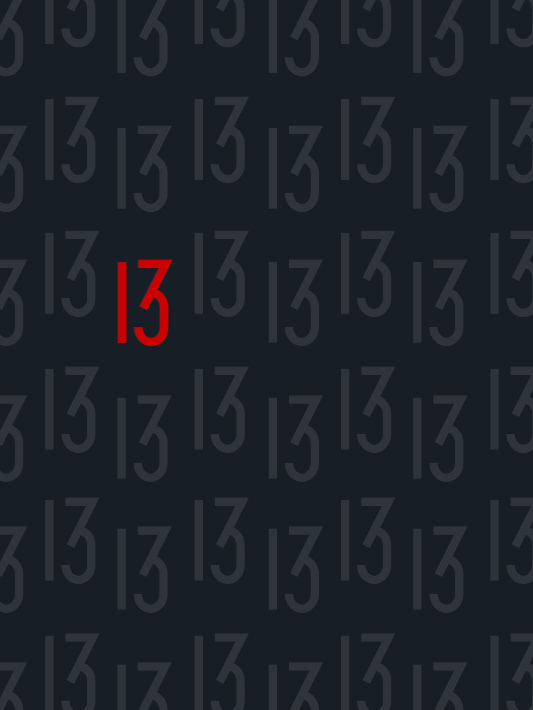 Rote Zahl 13 auf schwarz gemustertem Hintergrund.